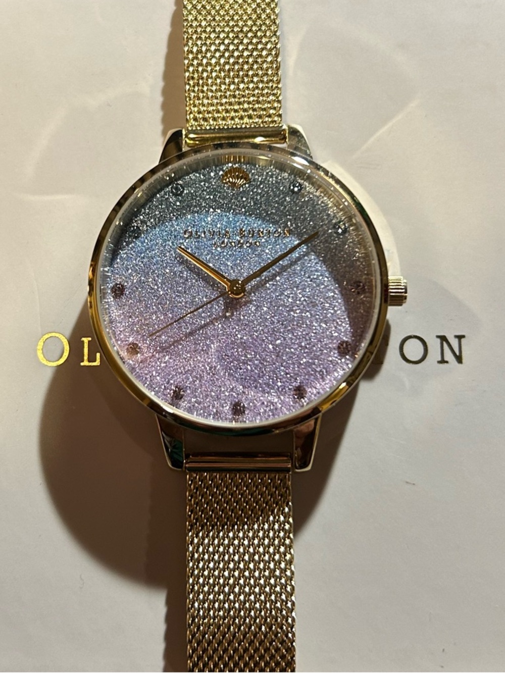 Olivia Burton Under The Sea Glitter Watch With 34mm Face & Golden MeshBraacelet